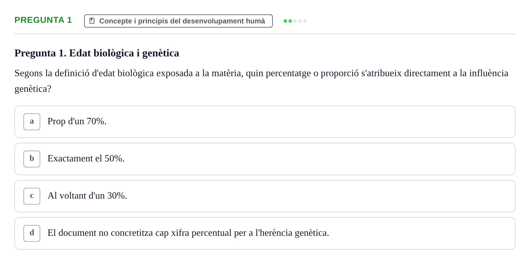 Enunciado: Pregunta 1 · Desarrollo Socioafectivo URV Avaluació Tema 1: Fonaments i Teories de la Psicologia del Desenvolupament