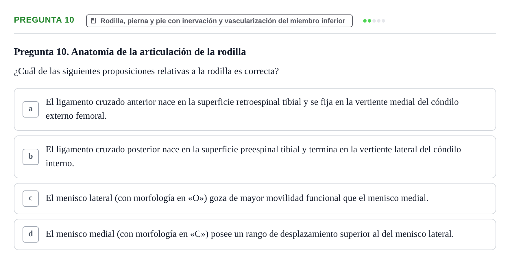Enunciado: Pregunta 10 · Aparato Locomotor UDL Examen Parcial. Aparato Locomotor
