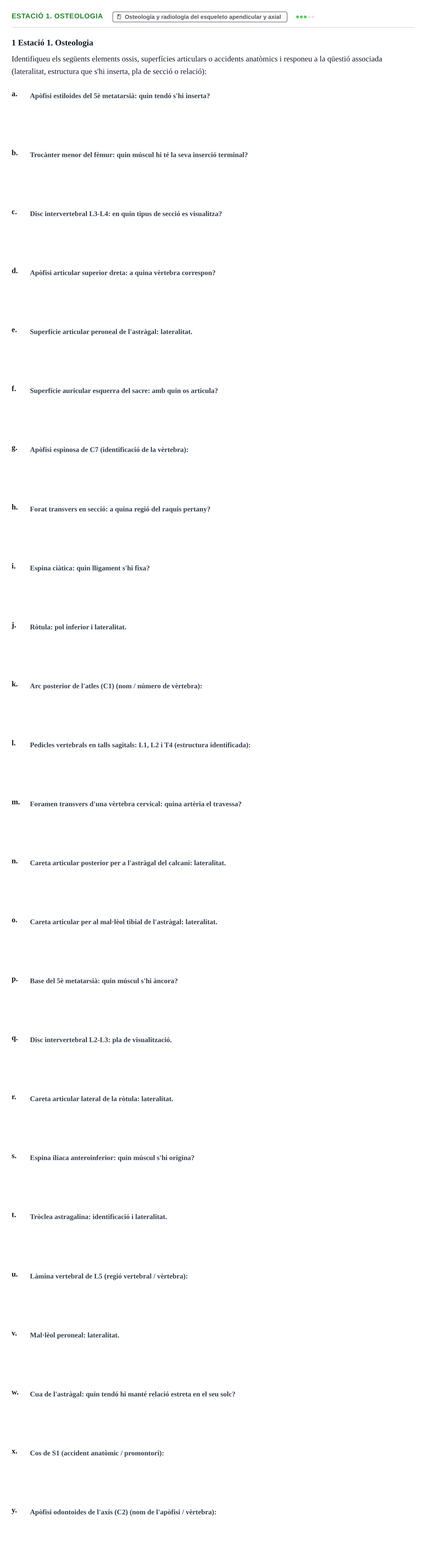 Enunciado: Ejercicio Estació 1. Osteologia · Aparato Locomotor UDL Examen pràctic: Aparell Locomotor (Segon Semestre)