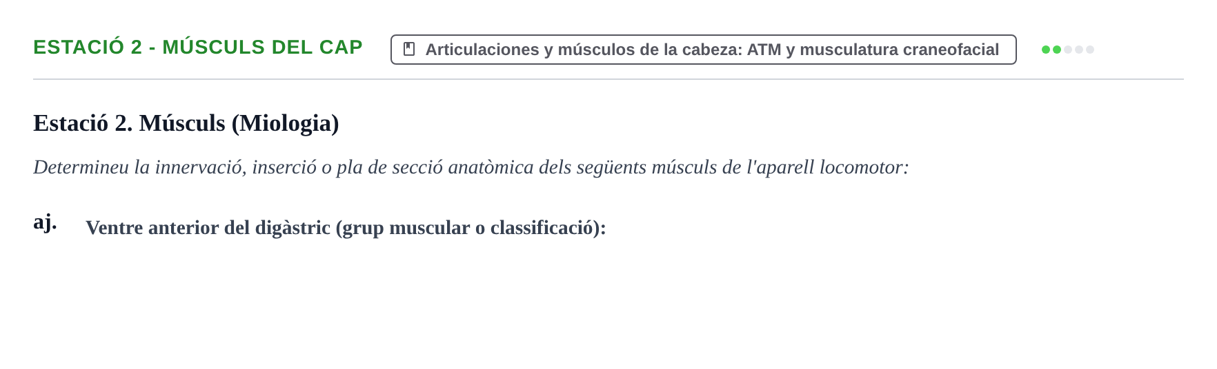 Enunciado: Ejercicio Estació 2 - Músculs del cap · Aparato Locomotor UDL Examen pràctic: Aparell Locomotor (Segon Semestre)