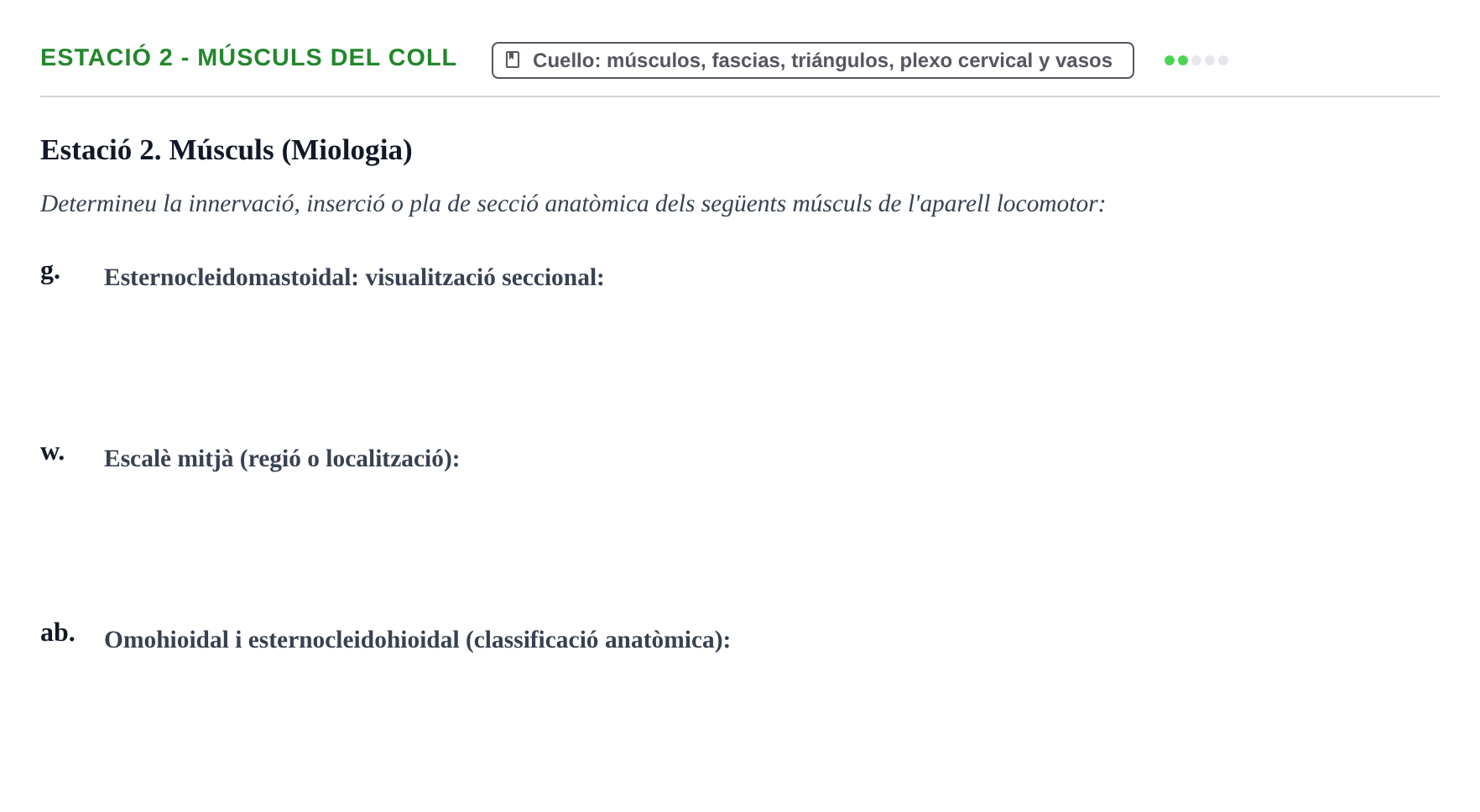 Enunciado: Ejercicio Estació 2 - Músculs del coll · Aparato Locomotor UDL Examen pràctic: Aparell Locomotor (Segon Semestre)