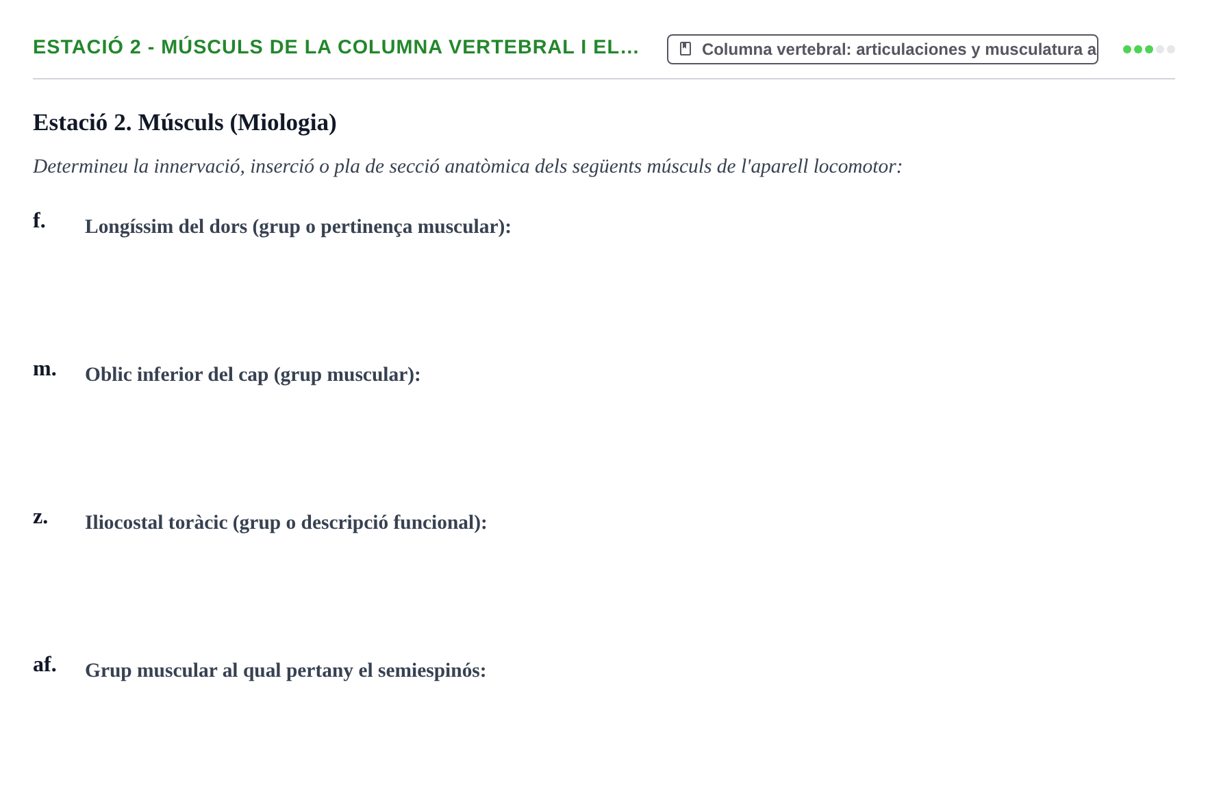 Enunciado: Ejercicio Estació 2 - Músculs de la columna vertebral i el… · Aparato Locomotor UDL Examen pràctic: Aparell Locomotor (Segon Semestre)