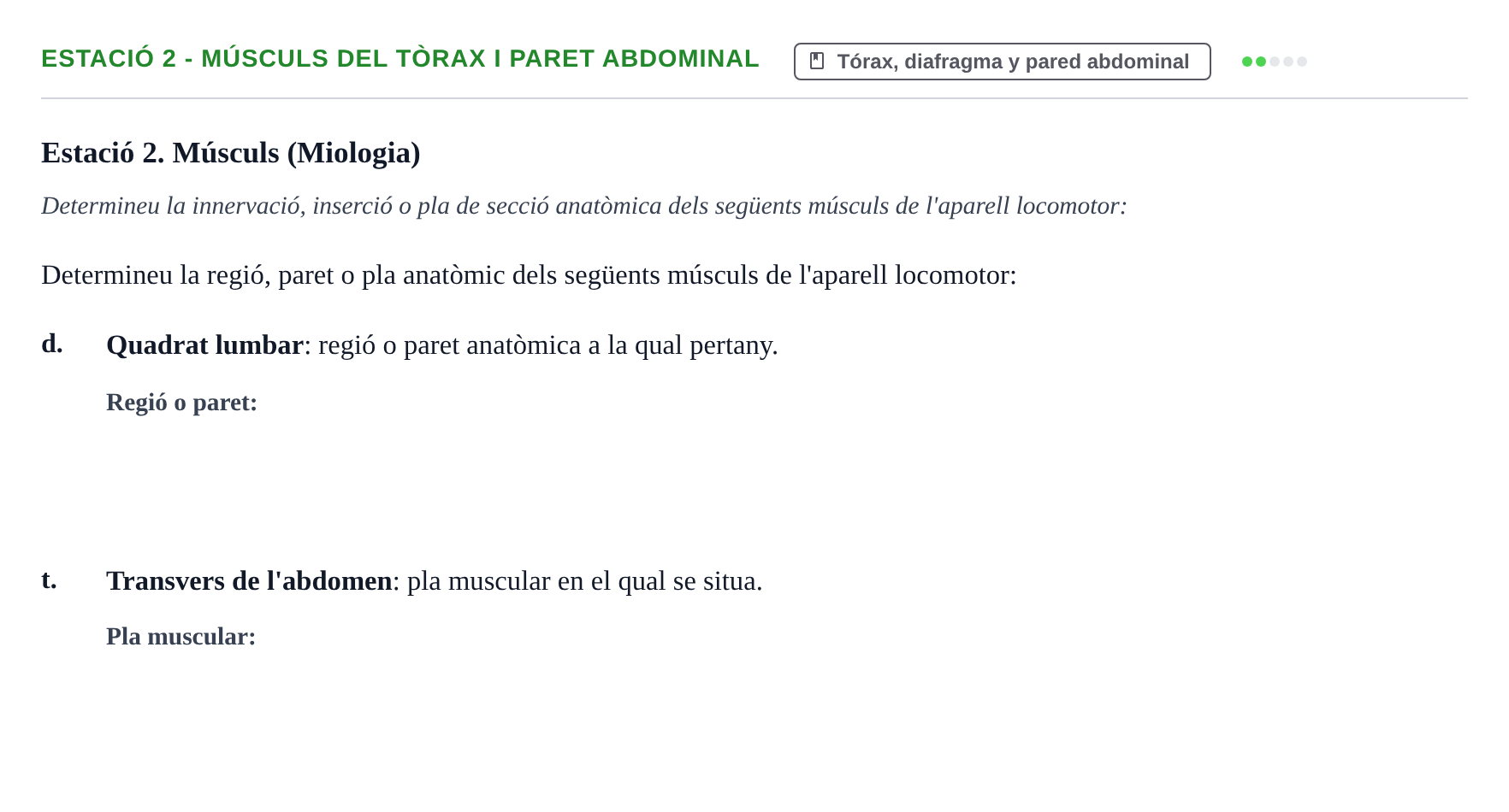 Enunciado: Ejercicio Estació 2 - Músculs del tòrax i paret abdominal · Aparato Locomotor UDL Examen pràctic: Aparell Locomotor (Segon Semestre)