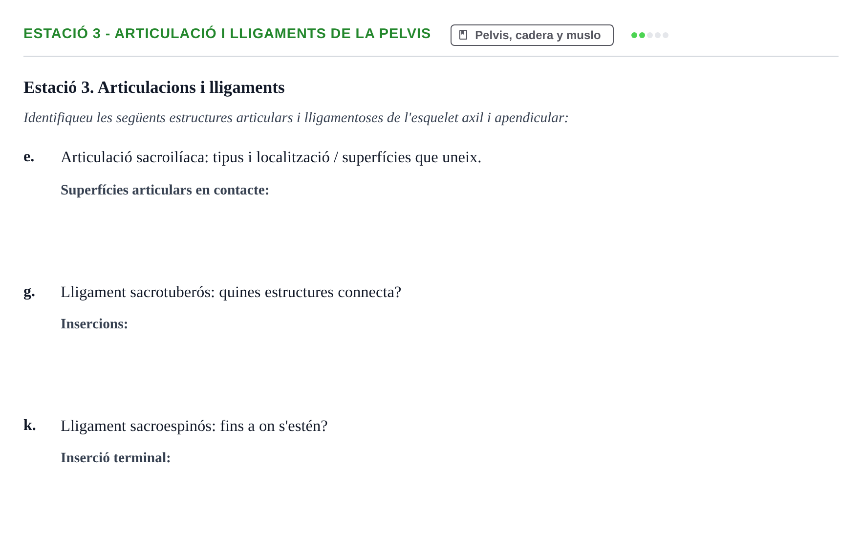 Enunciado: Ejercicio Estació 3 - Articulació i lligaments de la pelvis · Aparato Locomotor UDL Examen pràctic: Aparell Locomotor (Segon Semestre)
