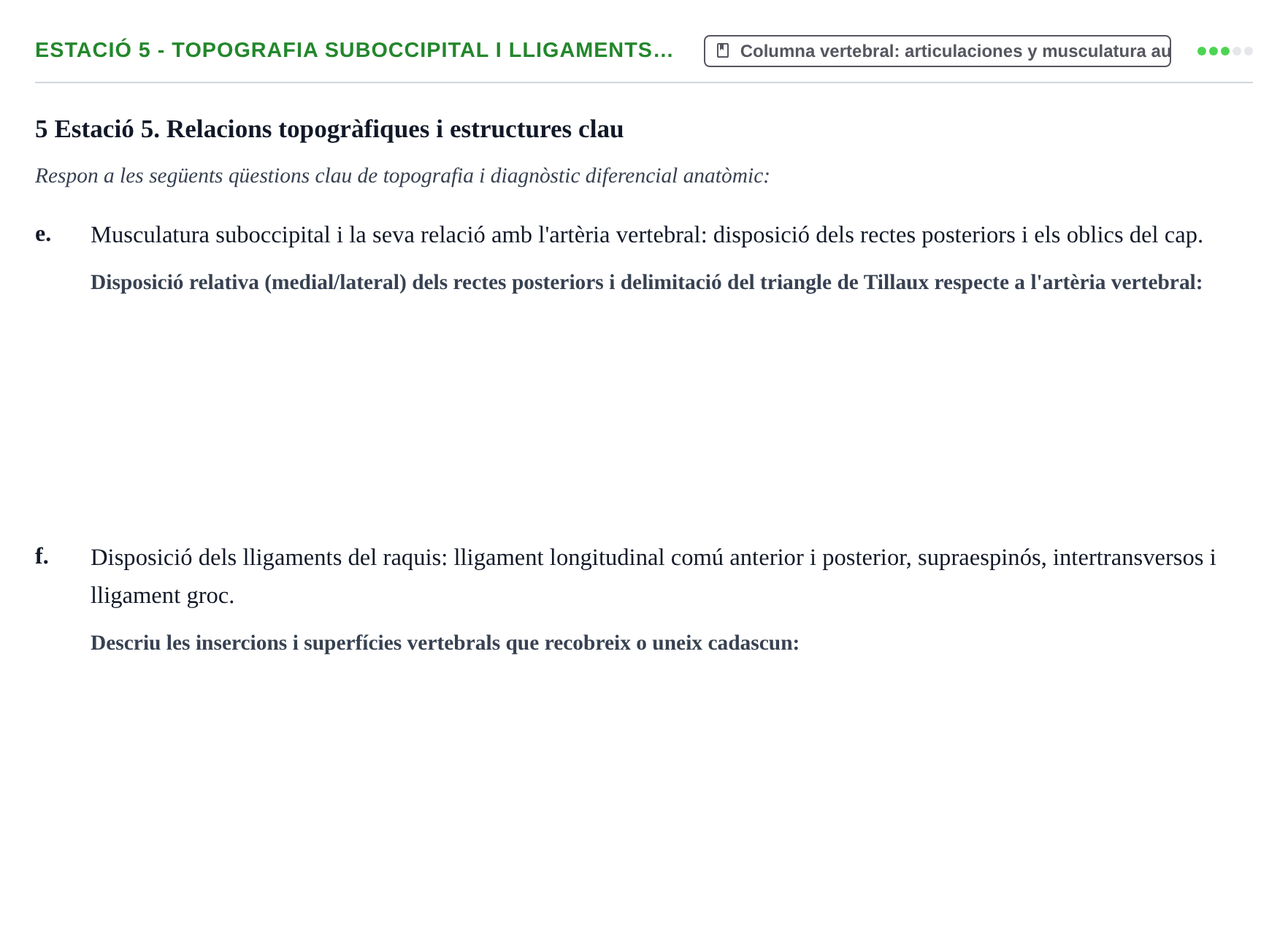 Enunciado: Ejercicio Estació 5 - Topografia suboccipital i lligaments… · Aparato Locomotor UDL Examen pràctic: Aparell Locomotor (Segon Semestre)