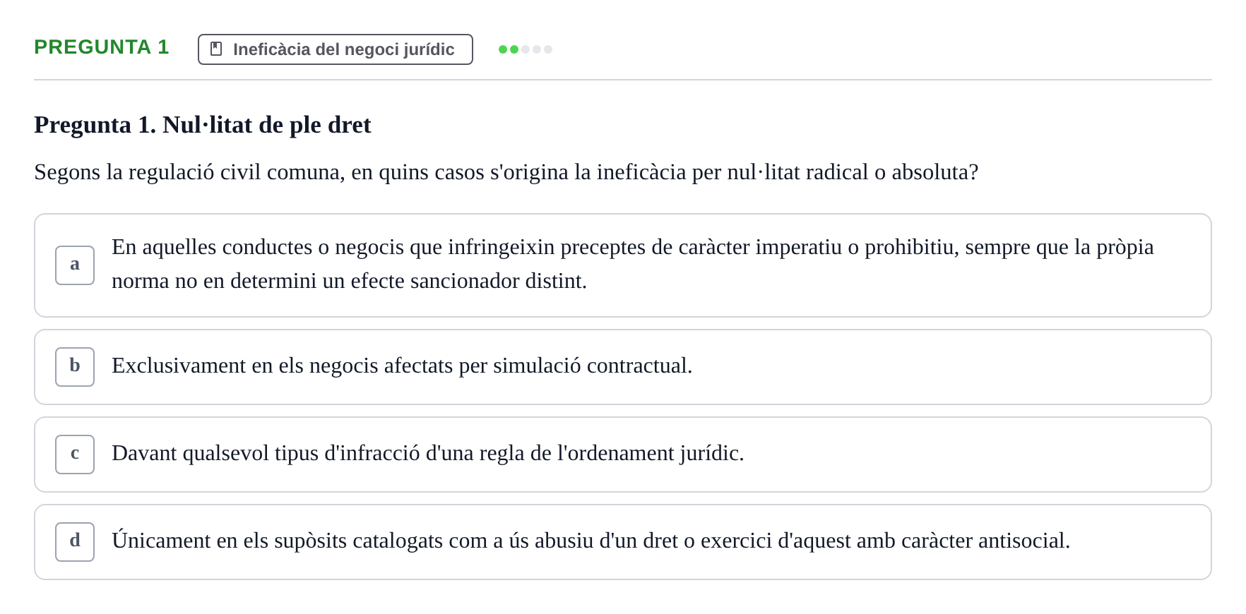 Enunciado: Pregunta 1 · Part General del Dret Civil URV Examen de Part General del Dret Civil (Temes 1-15)