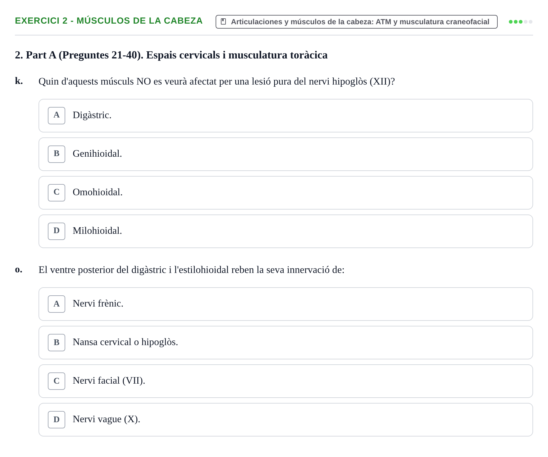 Enunciado: Ejercicio 2 - Músculos de la cabeza · Aparato Locomotor UDL Examen Segon Parcial: Anatomia de l'Aparell Locomotor