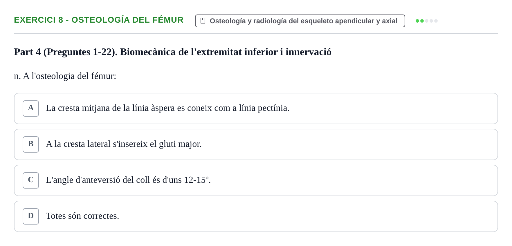 Enunciado: Ejercicio 8 - Osteología del fémur · Aparato Locomotor UDL Examen Segon Parcial: Anatomia de l'Aparell Locomotor