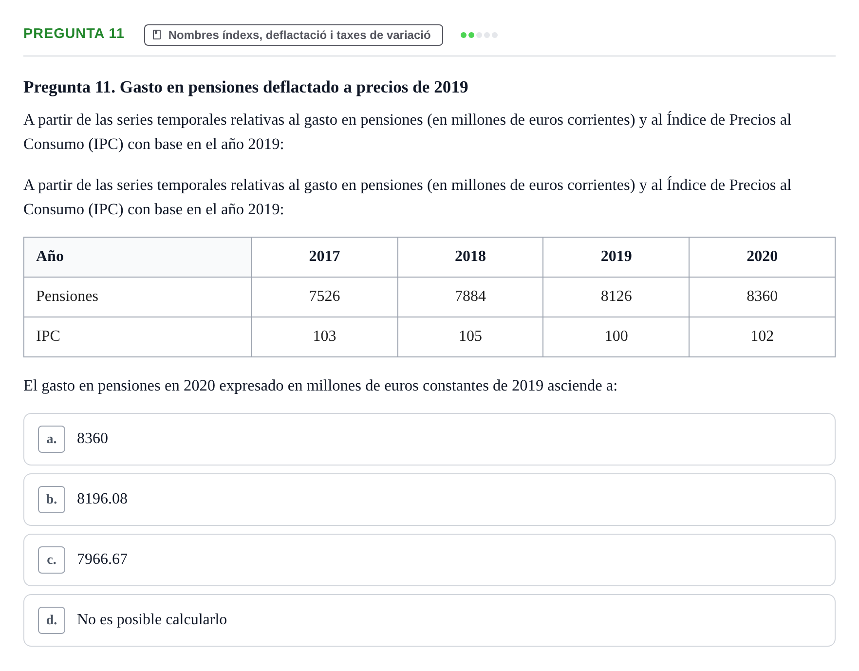 Enunciado: Pregunta 11 · Estadística I URV 2022