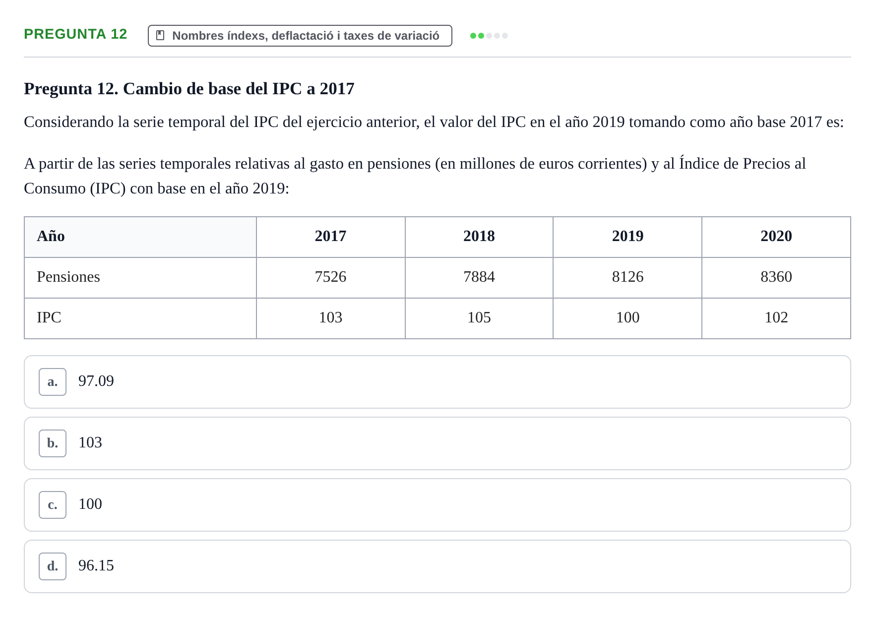 Enunciado: Pregunta 12 · Estadística I URV 2022