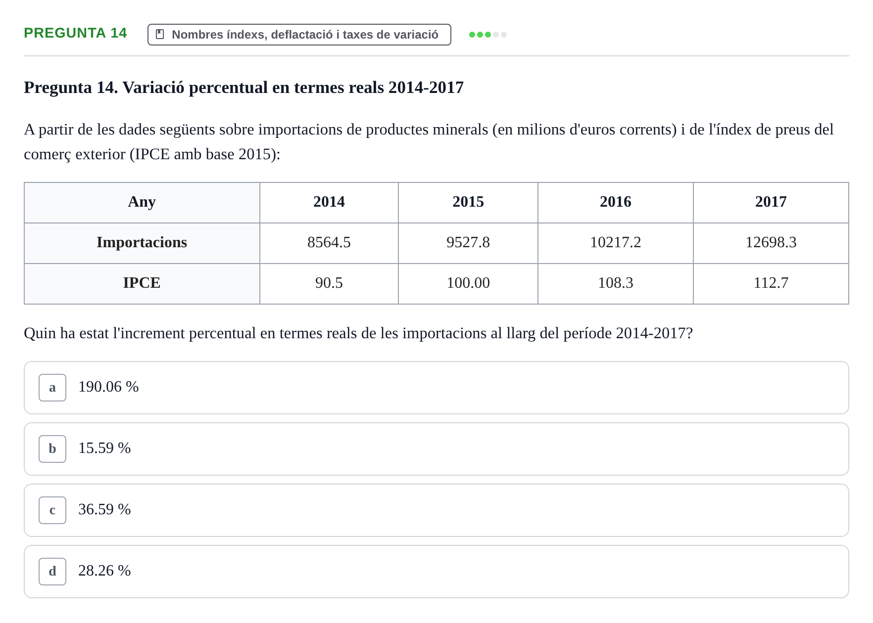 Enunciado: Pregunta 14 · Estadística I URV 2018