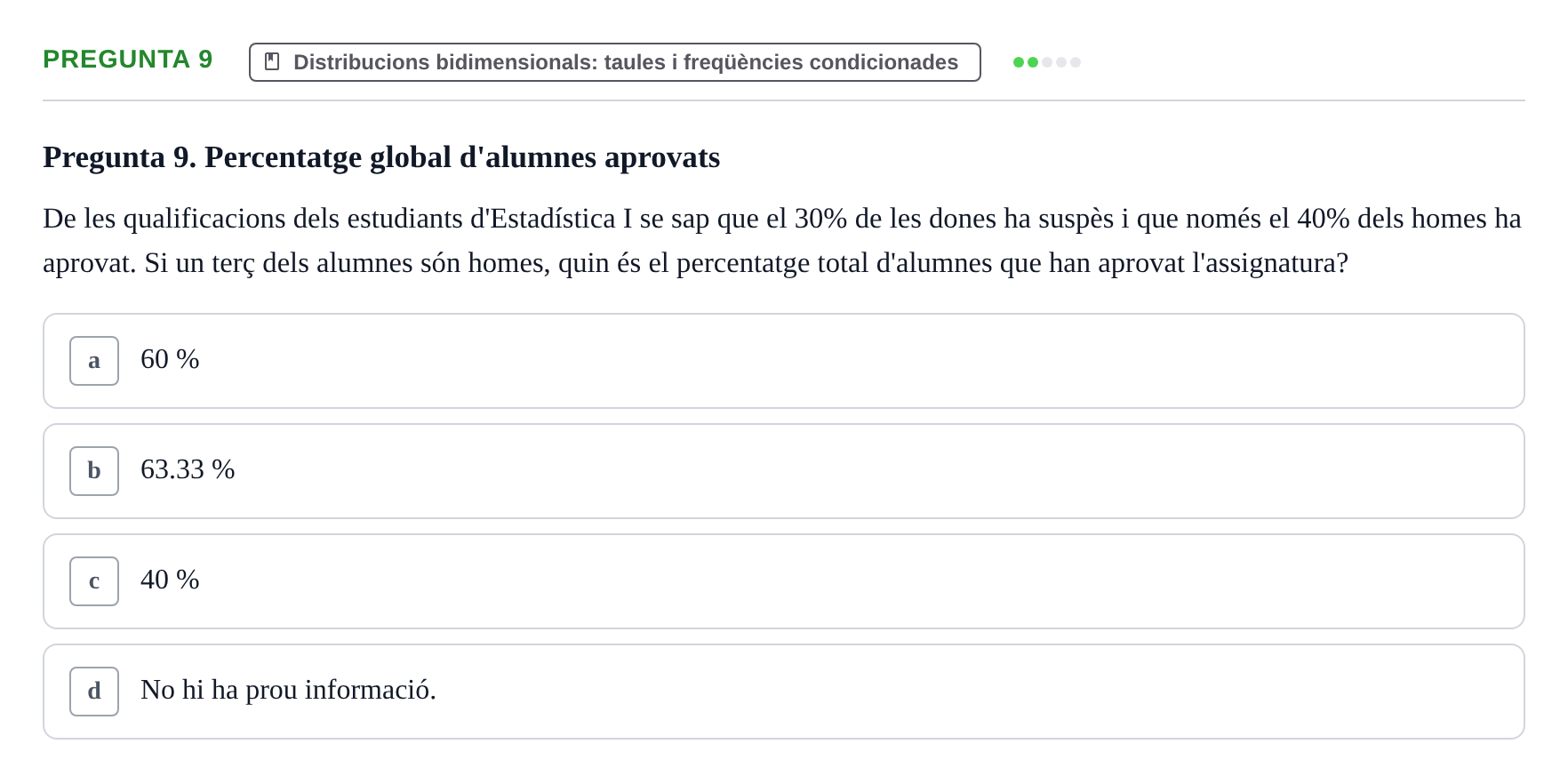 Enunciado: Pregunta 9 · Estadística I URV 2018