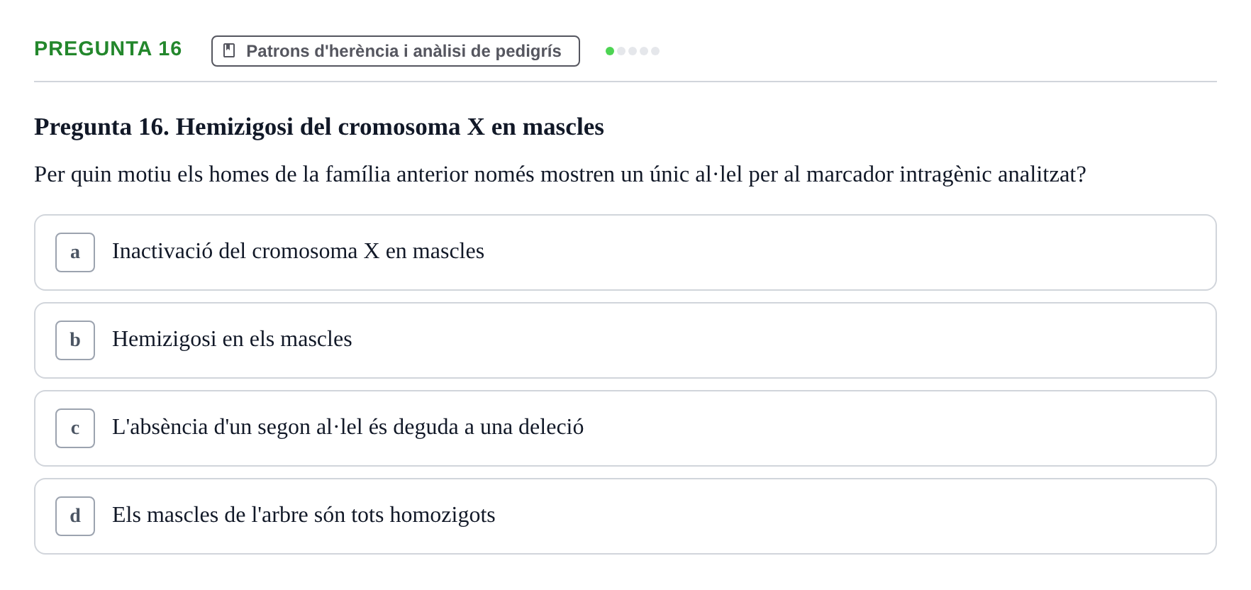 Enunciado: Pregunta 16 · Genòmica Humana UDL Examen: Genòmica Humana (2n Parcial)