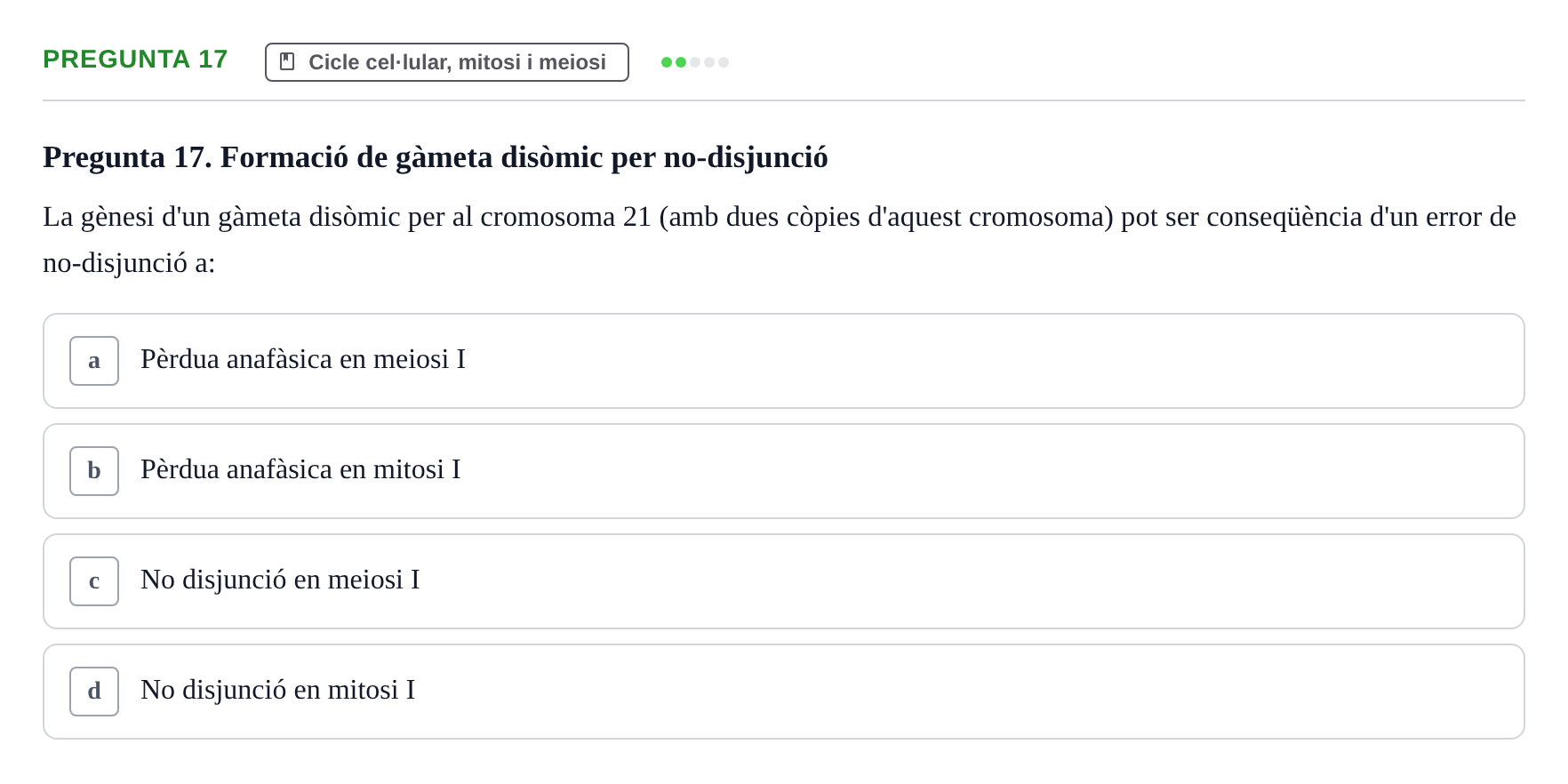 Enunciado: Pregunta 17 · Genòmica Humana UDL Examen: Genòmica Humana (2n Parcial)