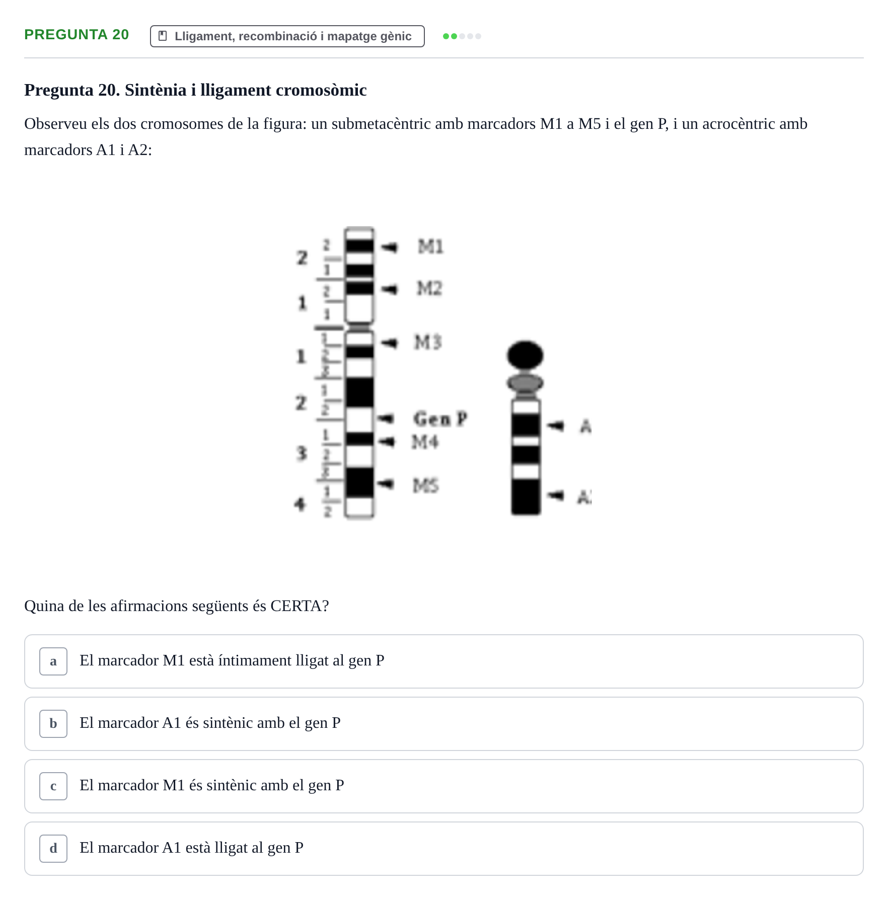 Enunciado: Pregunta 20 · Genòmica Humana UDL Examen: Genòmica Humana (2n Parcial)