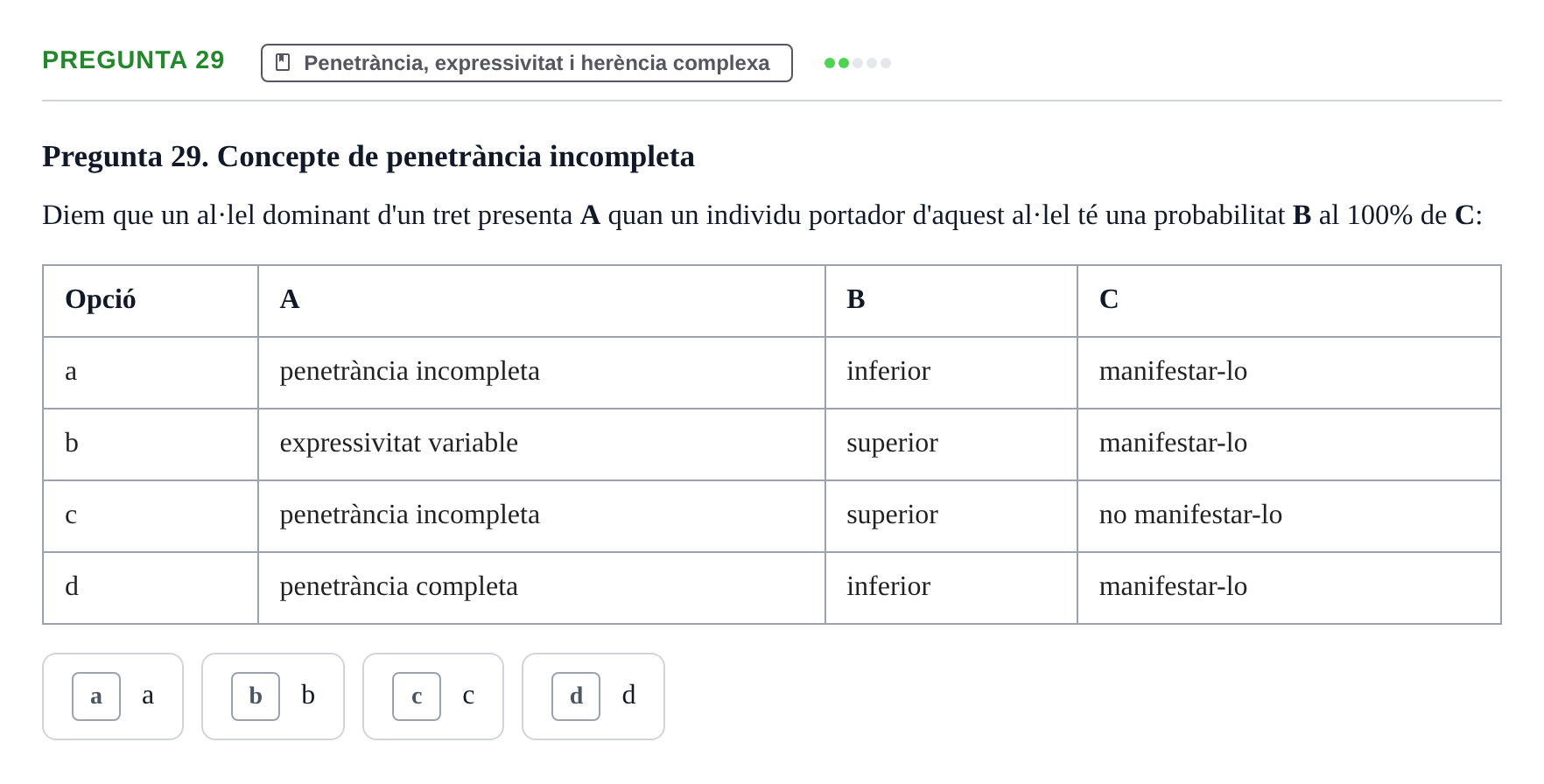 Enunciado: Pregunta 29 · Genòmica Humana UDL Examen: Genòmica Humana (2n Parcial)