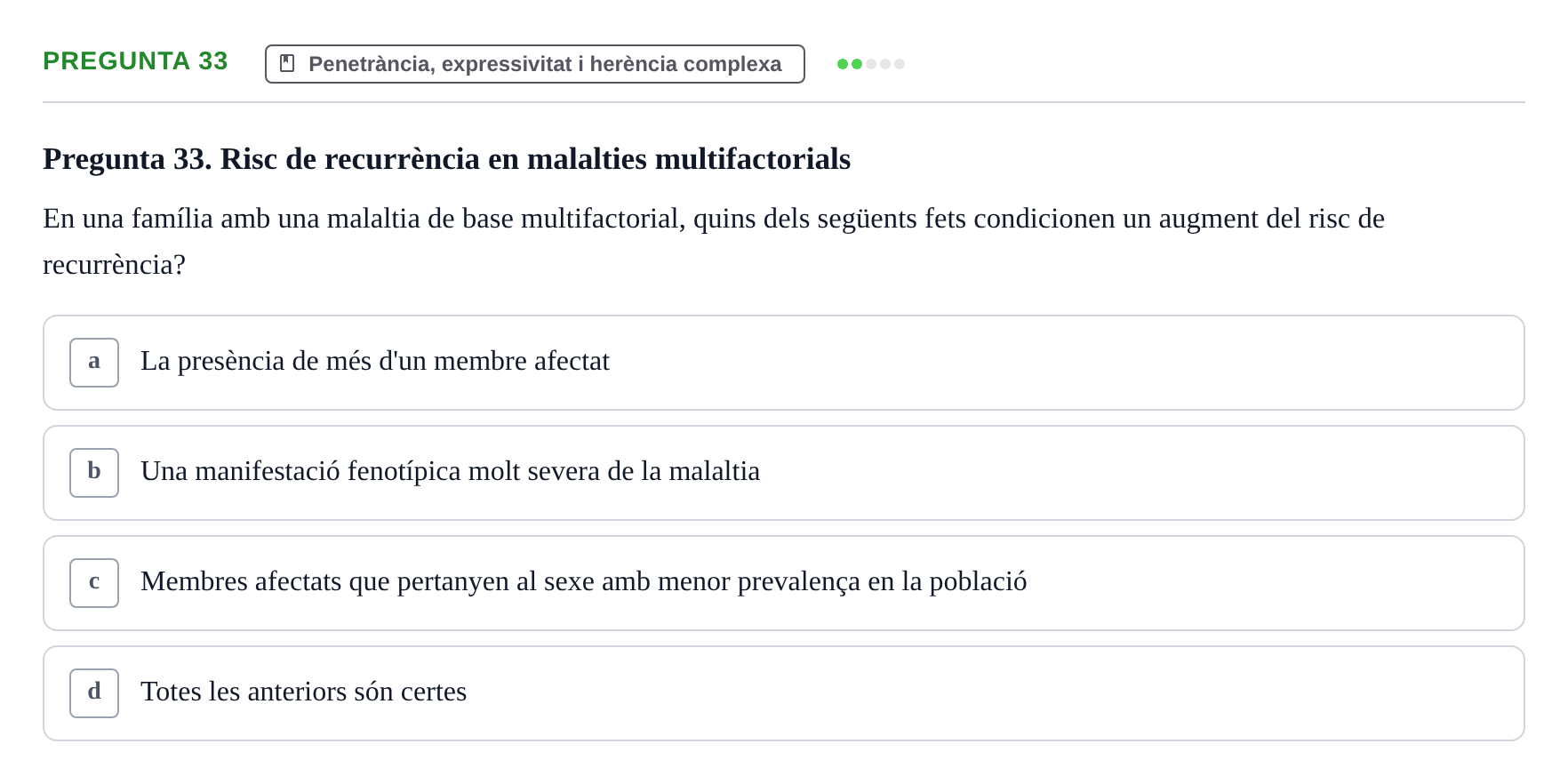 Enunciado: Pregunta 33 · Genòmica Humana UDL Examen: Genòmica Humana (2n Parcial)
