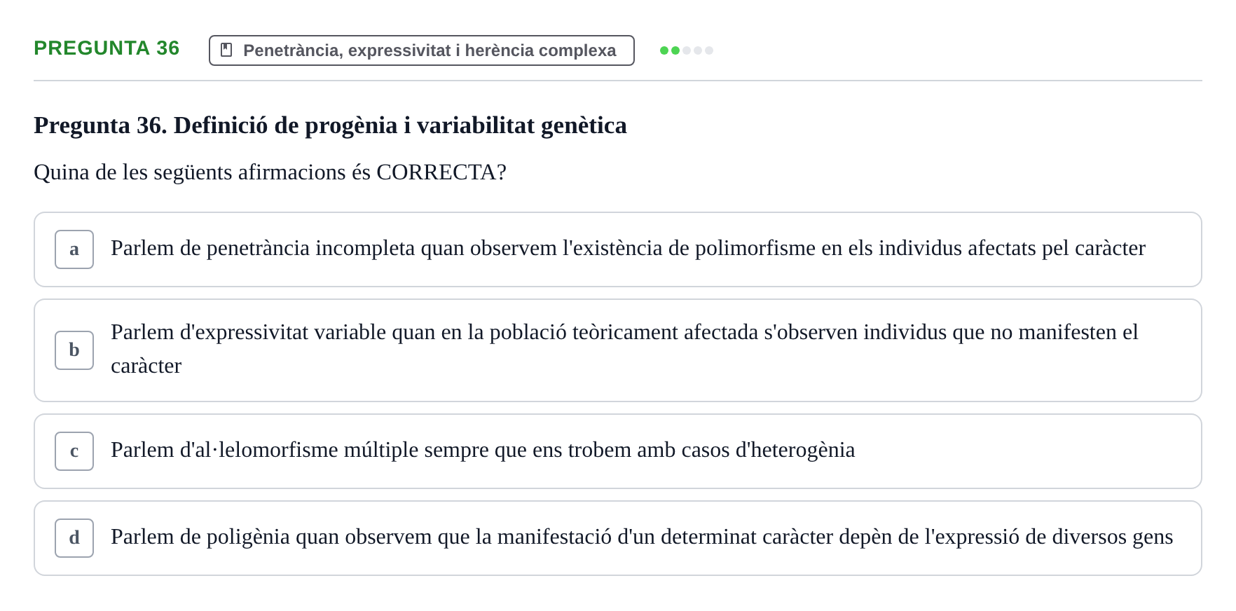 Enunciado: Pregunta 36 · Genòmica Humana UDL Examen: Genòmica Humana (2n Parcial)