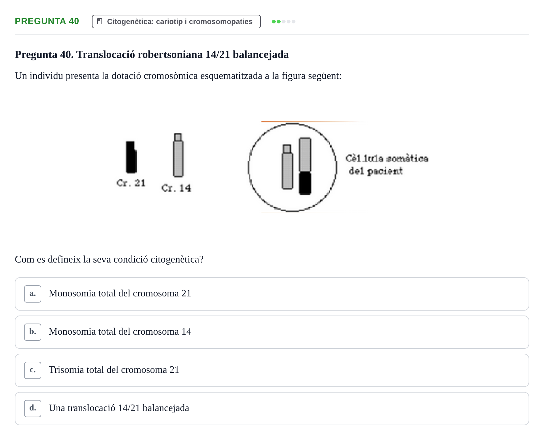Enunciado: Pregunta 40 · Genòmica Humana UDL Examen: Genòmica Humana (2n Parcial)