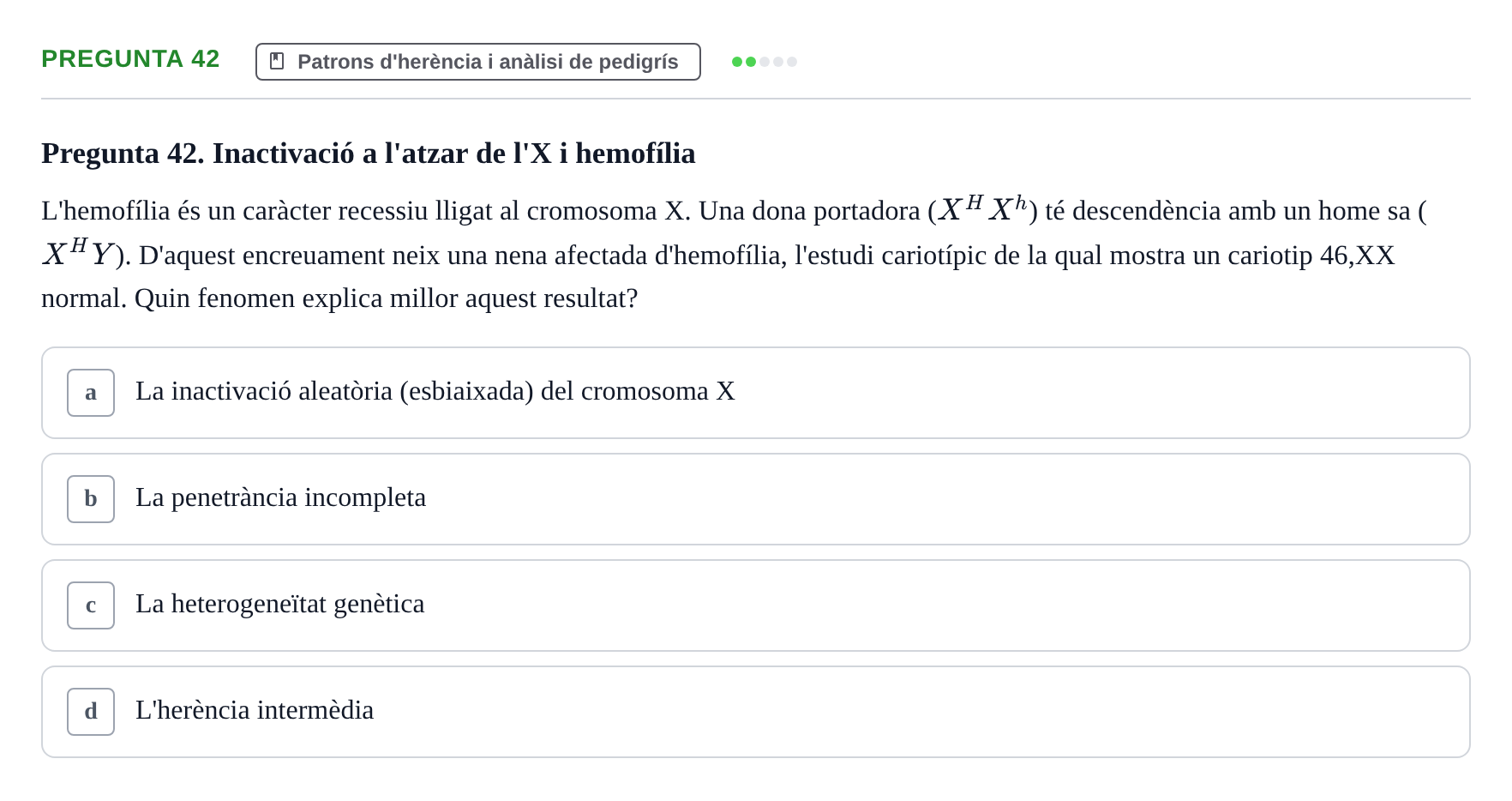 Enunciado: Pregunta 42 · Genòmica Humana UDL Examen: Genòmica Humana (2n Parcial)