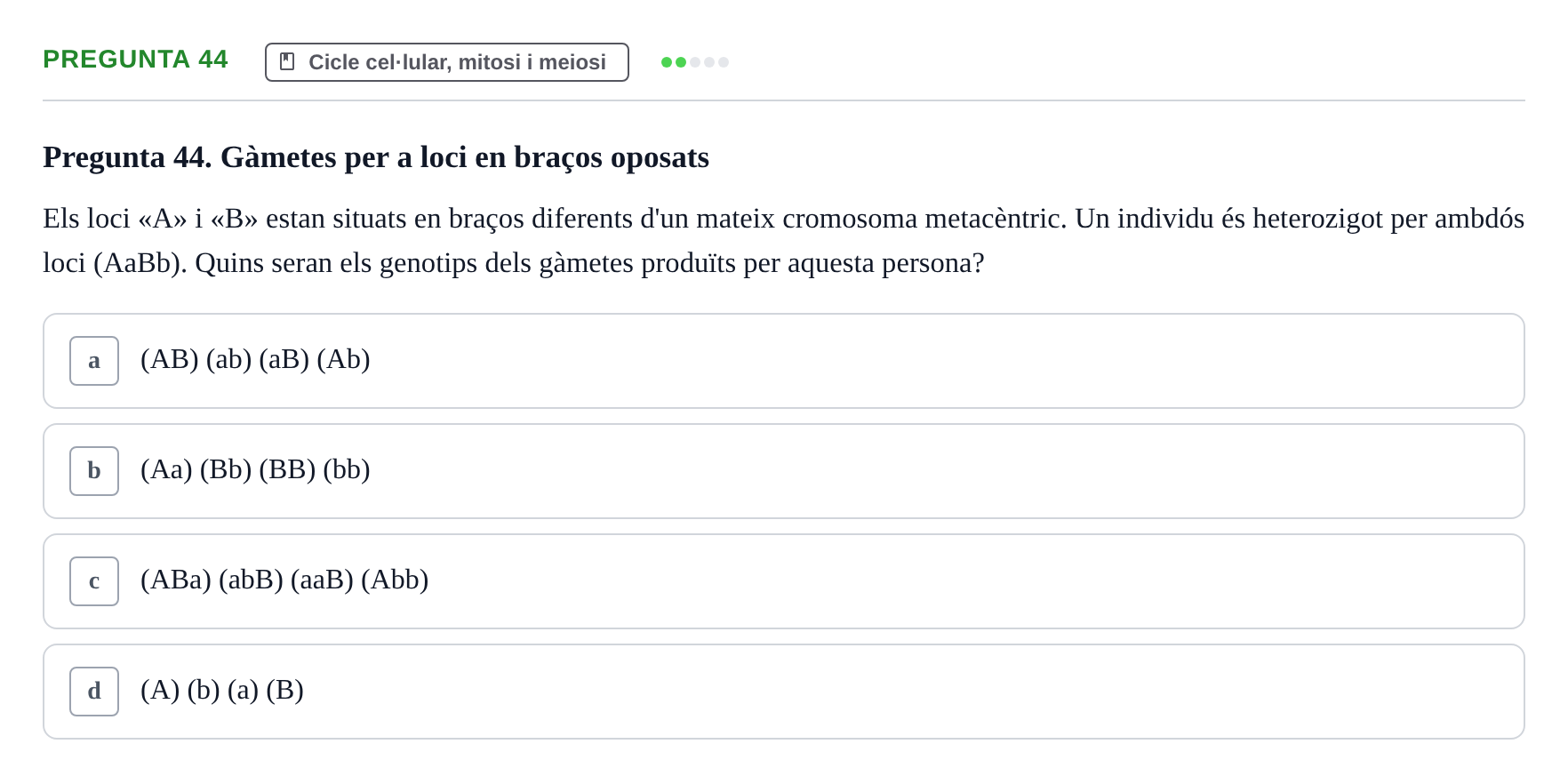 Enunciado: Pregunta 44 · Genòmica Humana UDL Examen: Genòmica Humana (2n Parcial)
