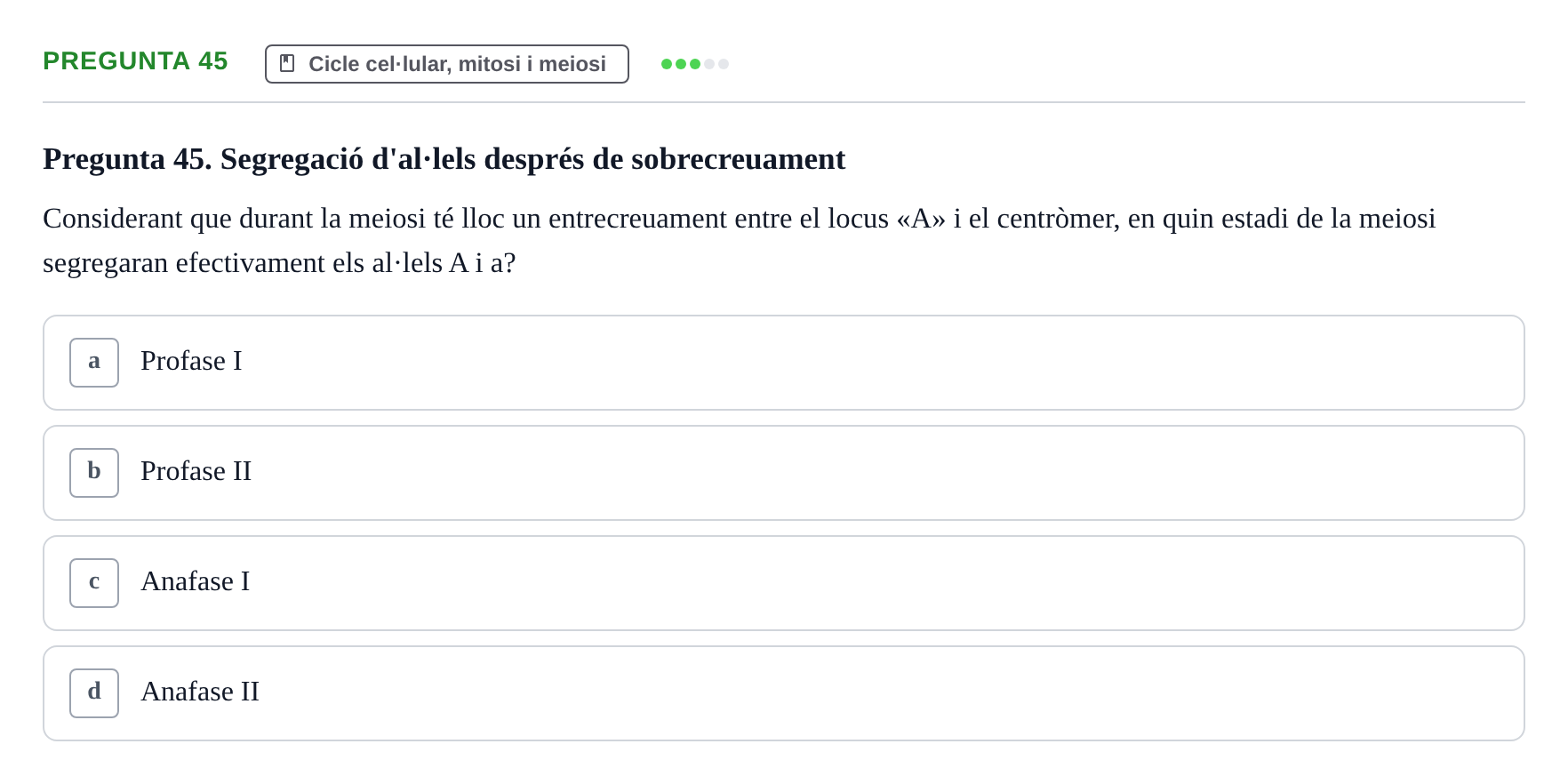 Enunciado: Pregunta 45 · Genòmica Humana UDL Examen: Genòmica Humana (2n Parcial)