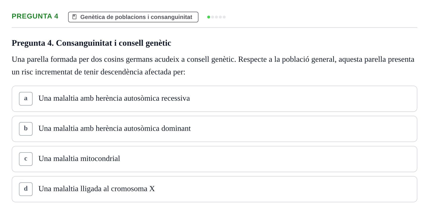 Enunciado: Pregunta 4 · Genòmica Humana UDL Examen: Genòmica Humana (2n Parcial)
