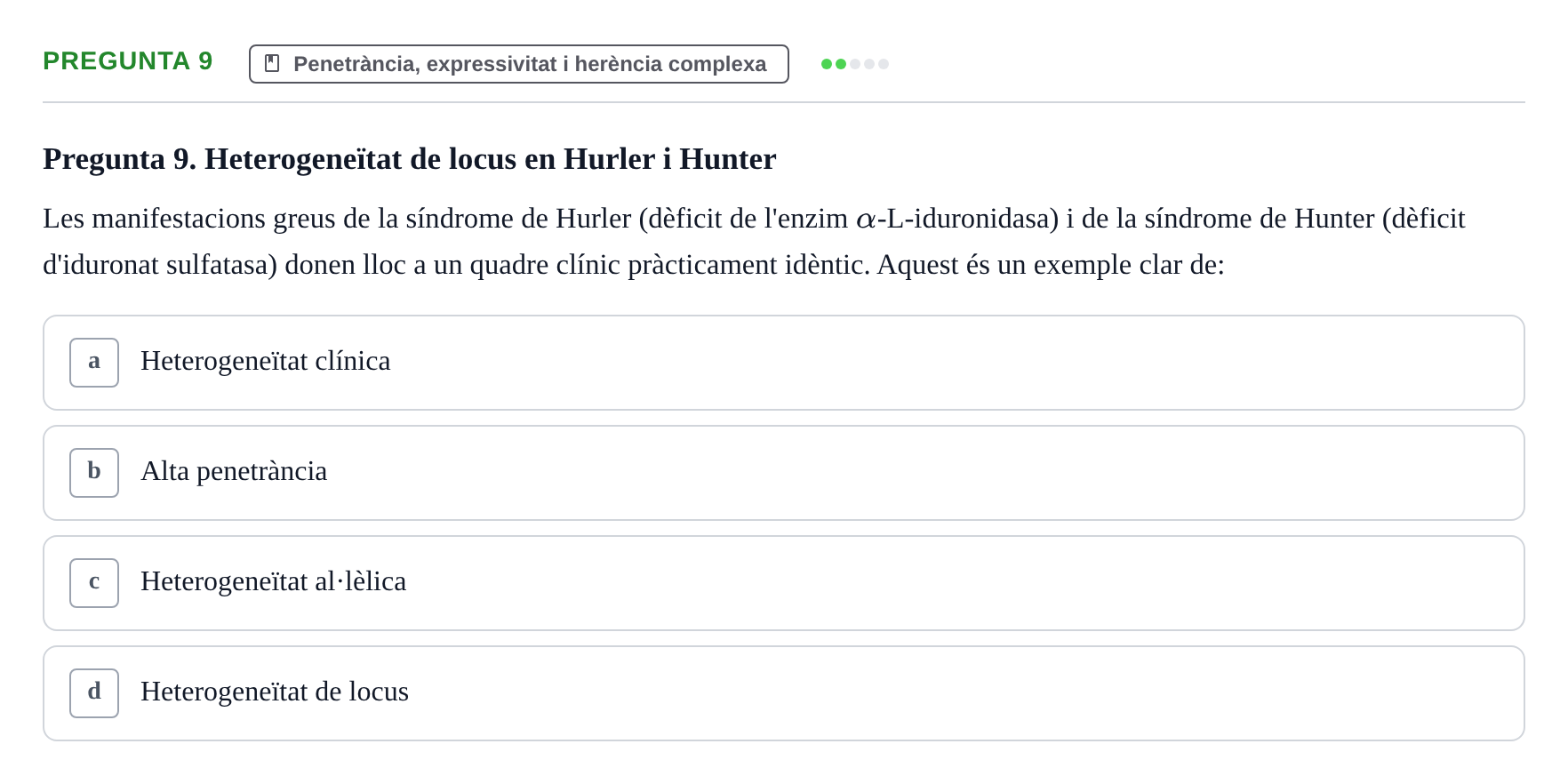 Enunciado: Pregunta 9 · Genòmica Humana UDL Examen: Genòmica Humana (2n Parcial)