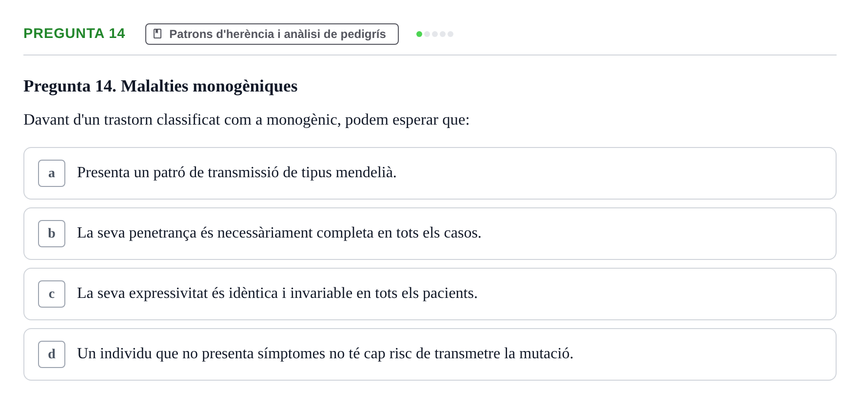 Enunciado: Pregunta 14 · Genòmica Humana UDL 2019