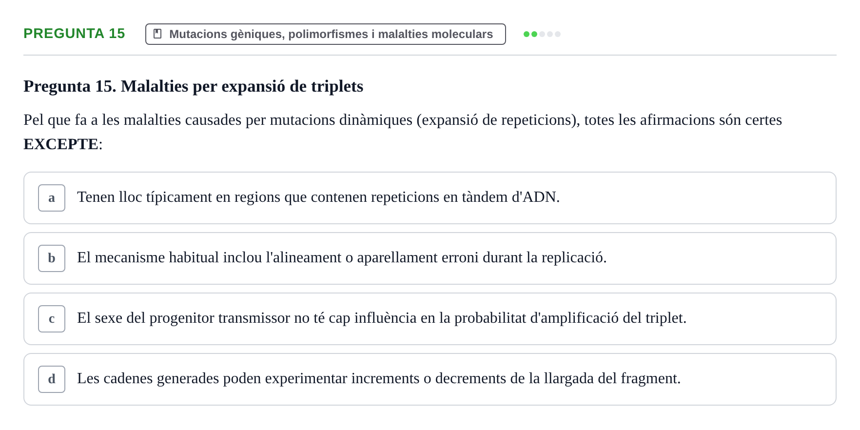 Enunciado: Pregunta 15 · Genòmica Humana UDL 2019
