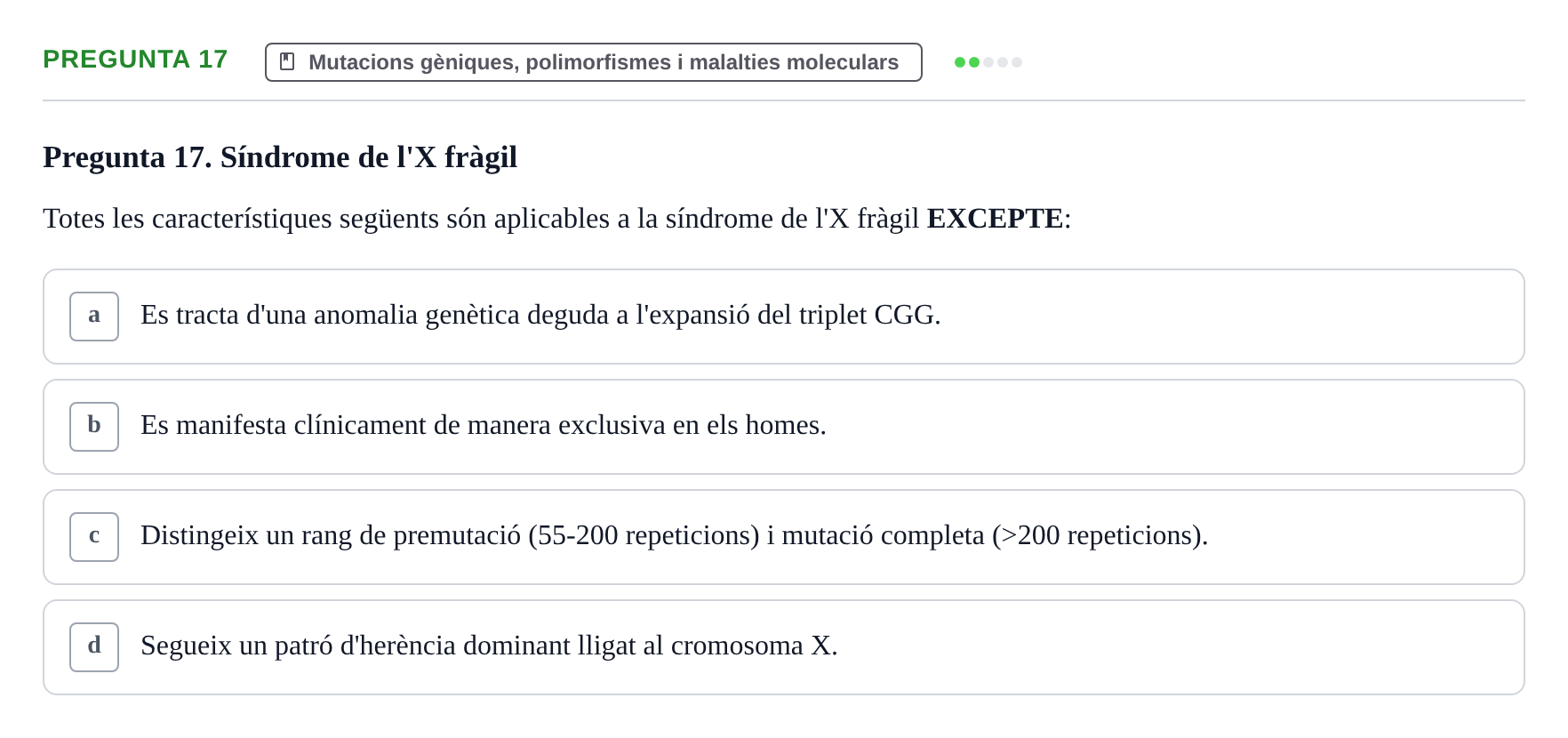 Enunciado: Pregunta 17 · Genòmica Humana UDL 2019