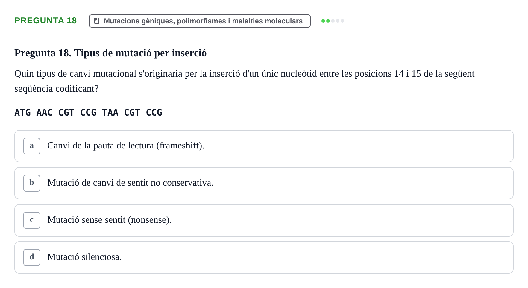 Enunciado: Pregunta 18 · Genòmica Humana UDL 2019