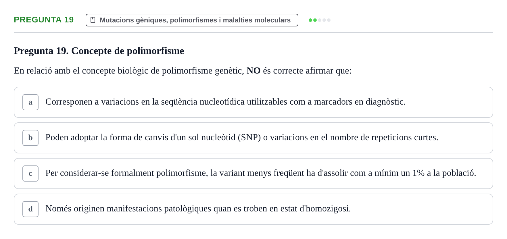 Enunciado: Pregunta 19 · Genòmica Humana UDL 2019