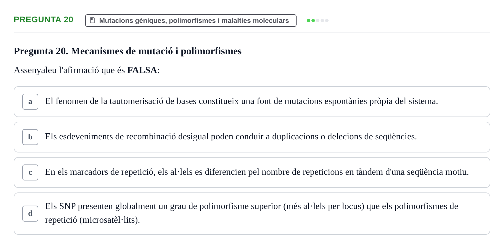 Enunciado: Pregunta 20 · Genòmica Humana UDL 2019