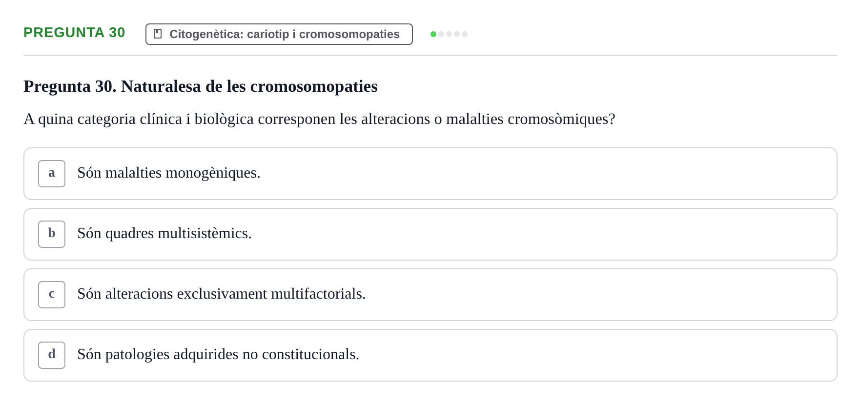 Enunciado: Pregunta 30 · Genòmica Humana UDL 2019
