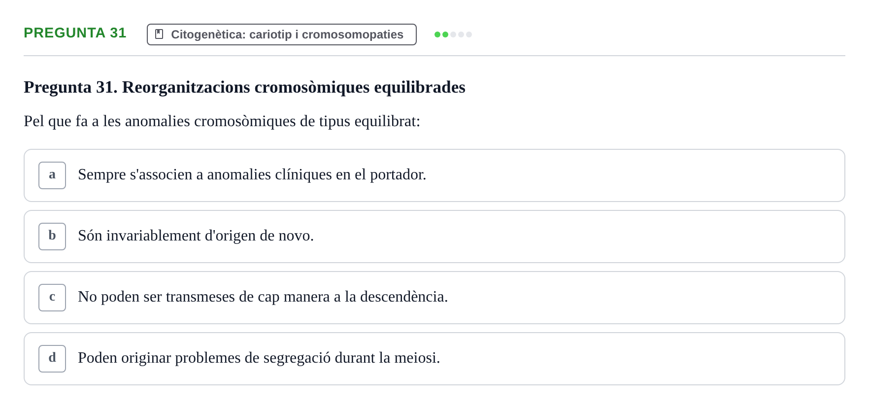 Enunciado: Pregunta 31 · Genòmica Humana UDL 2019