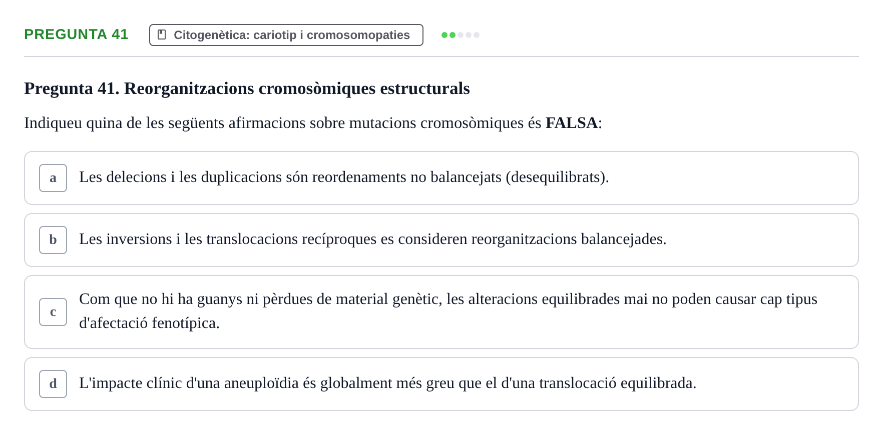 Enunciado: Pregunta 41 · Genòmica Humana UDL 2019