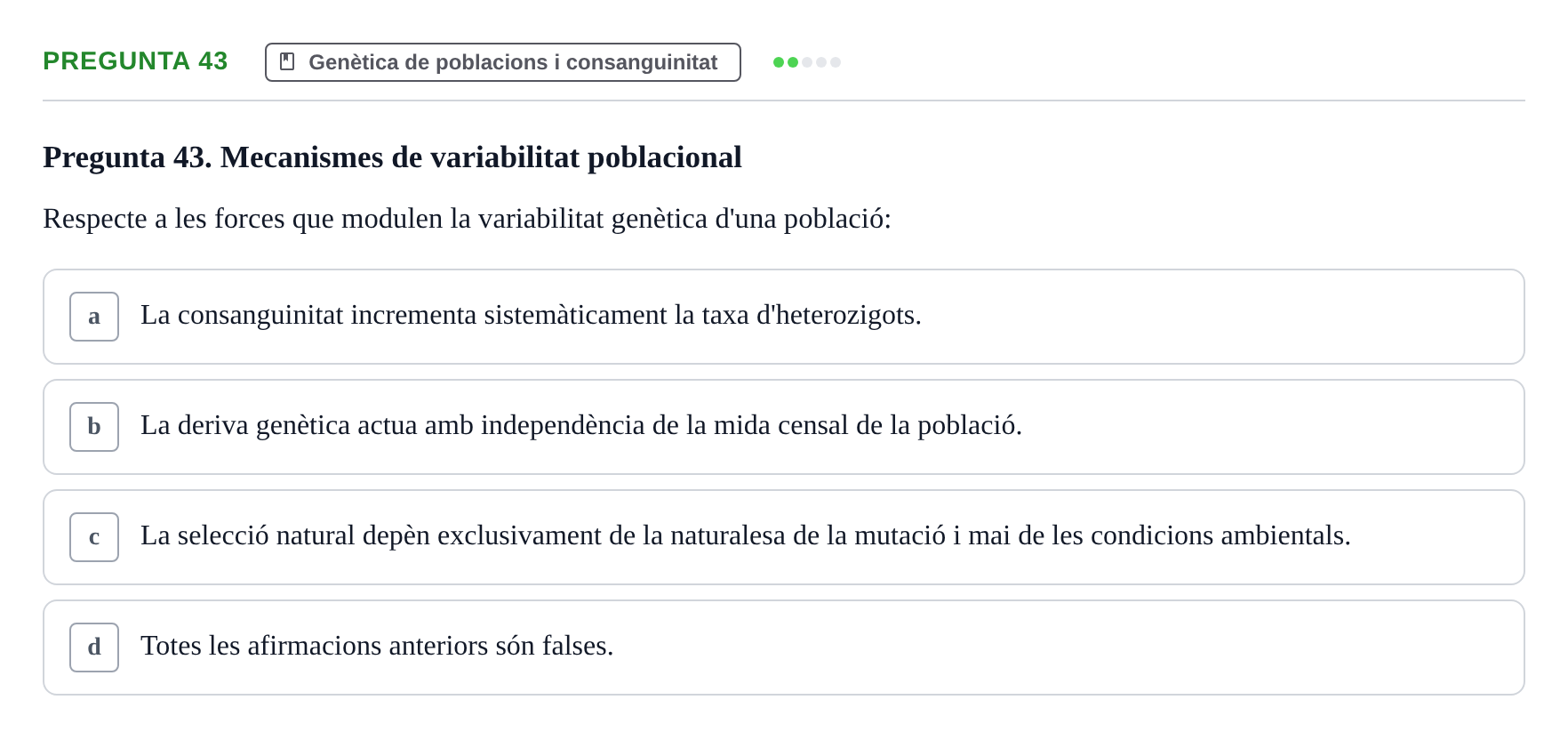 Enunciado: Pregunta 43 · Genòmica Humana UDL 2019