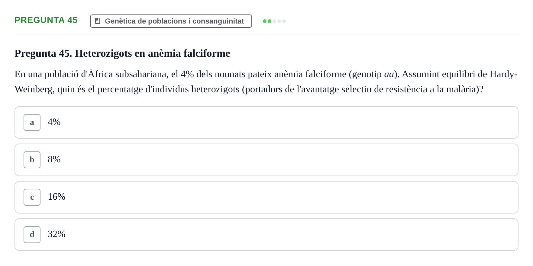 Enunciado: Pregunta 45 · Genòmica Humana UDL 2019