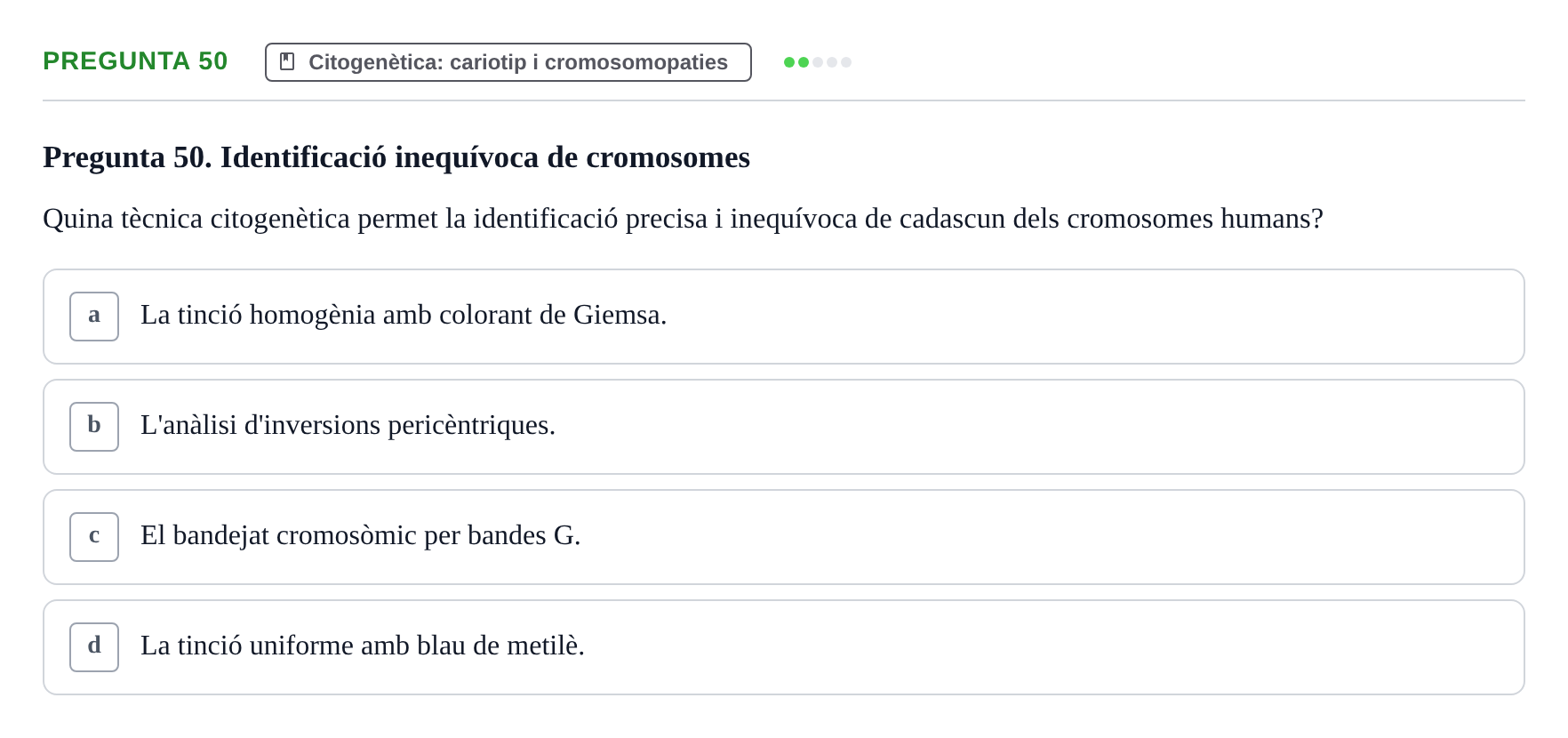 Enunciado: Pregunta 50 · Genòmica Humana UDL 2019