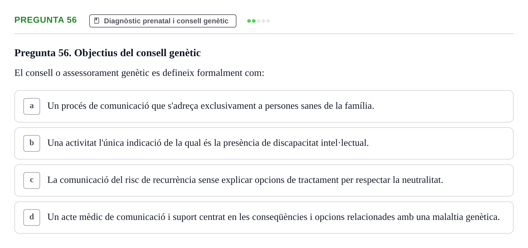 Enunciado: Pregunta 56 · Genòmica Humana UDL 2019