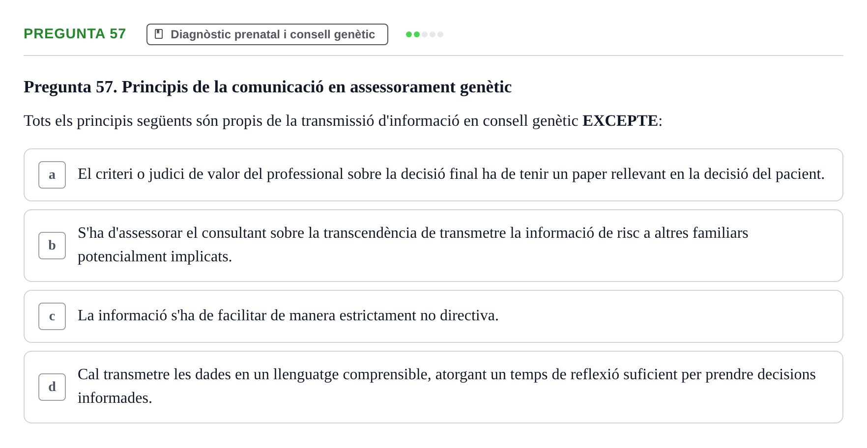 Enunciado: Pregunta 57 · Genòmica Humana UDL 2019
