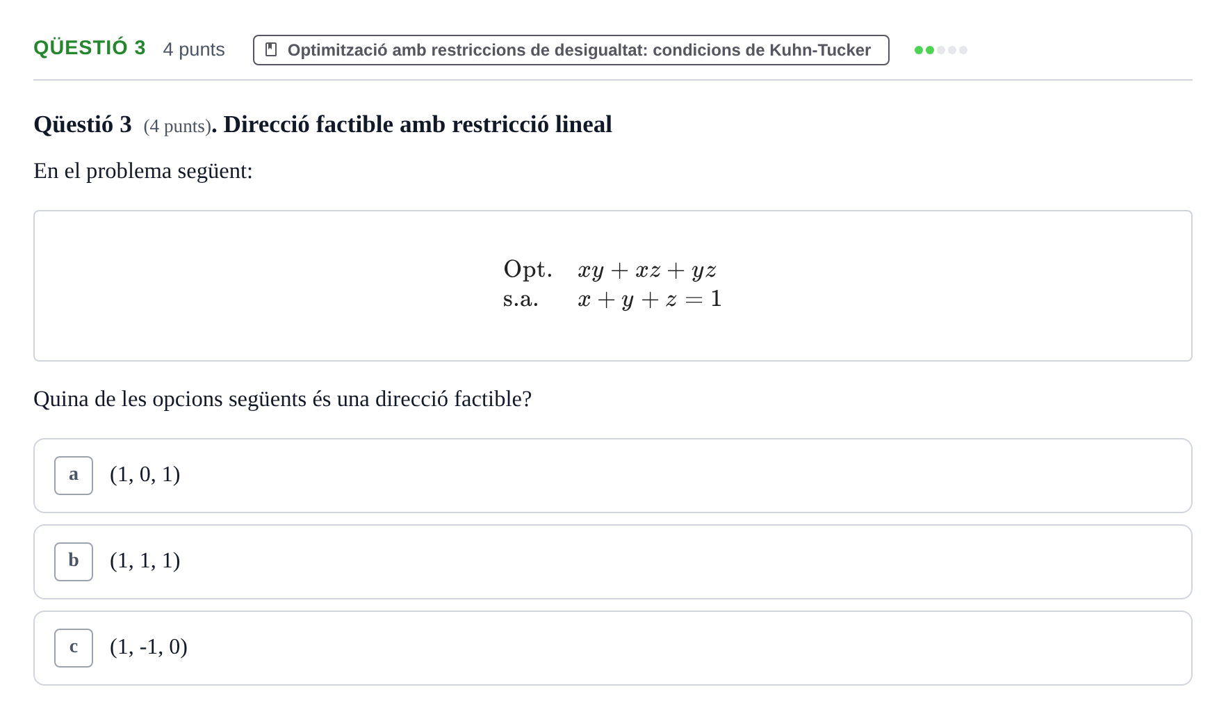 Enunciado: Ejercicio Qüestió 3 · Matemáticas II URV 2016