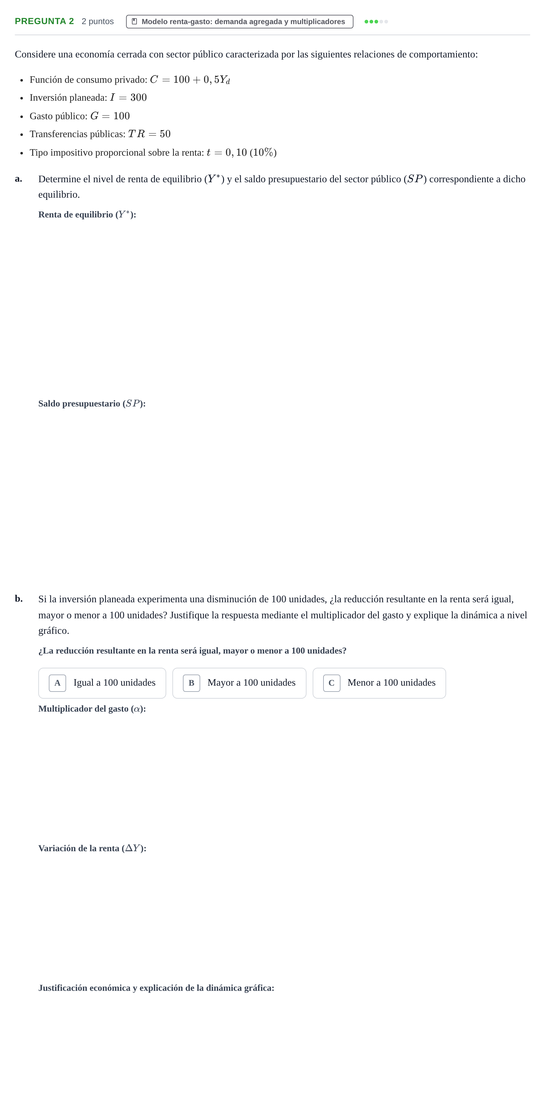 Enunciado: Pregunta 2 - Modelo renta-gasto · Introducción a la Macroeconomía URV 2024