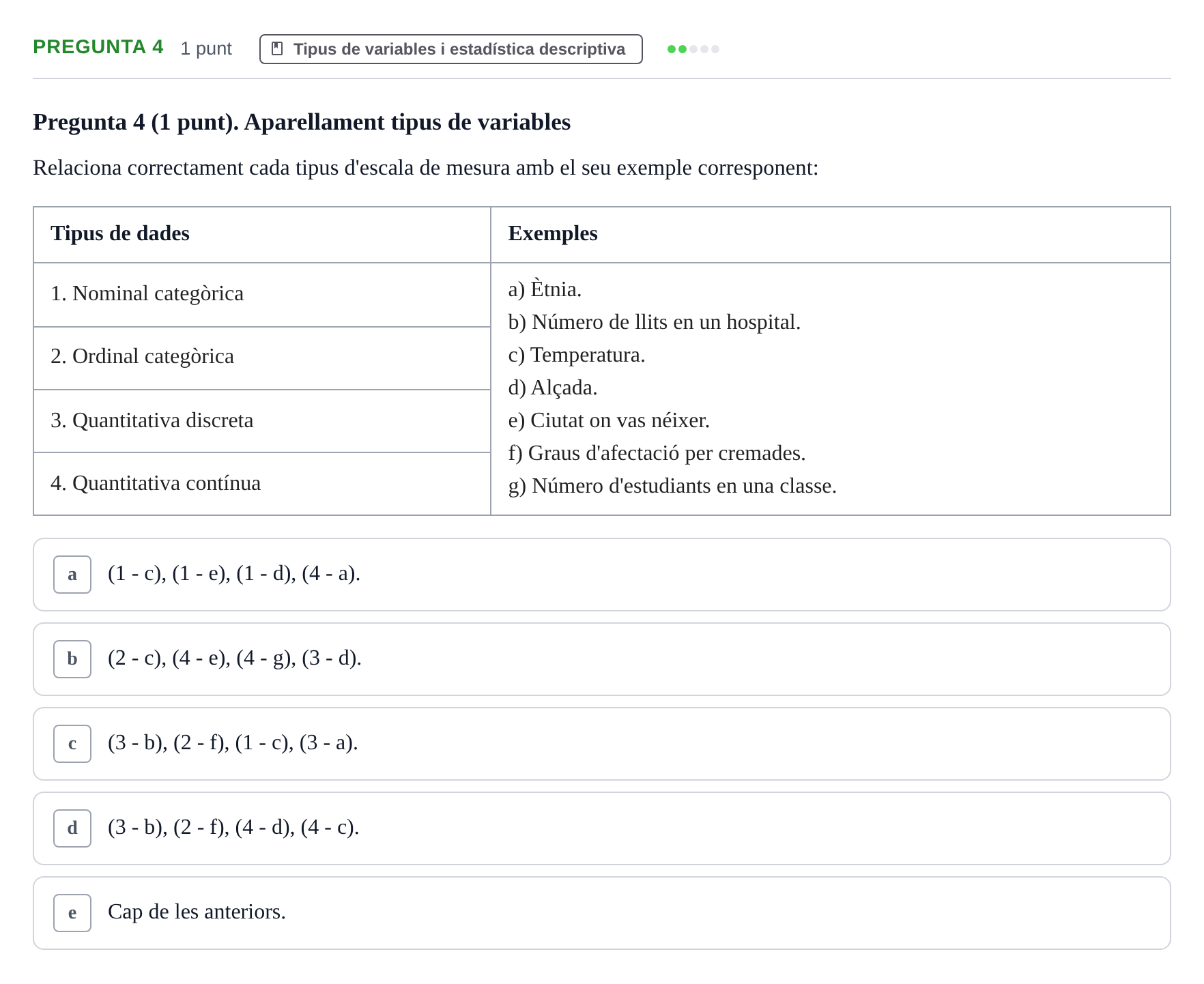 Enunciado: Pregunta 4 · Bioestadística URV 2022