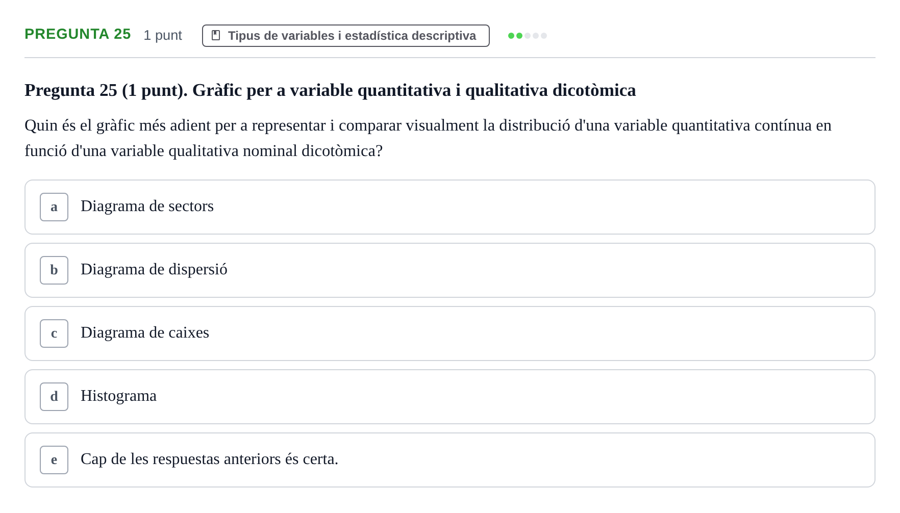 Enunciado: Pregunta 25 · Bioestadística URV 2019