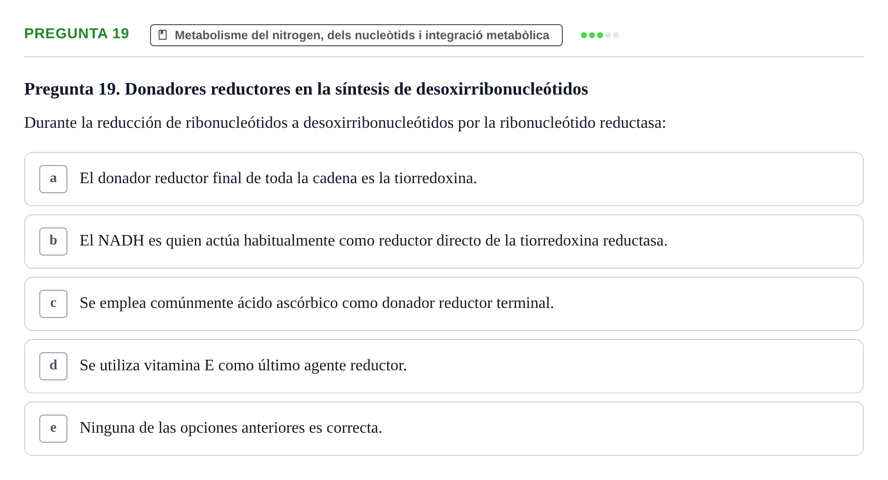Enunciado: Pregunta 19 · Bioquímica y Biología Molecular URV 2013