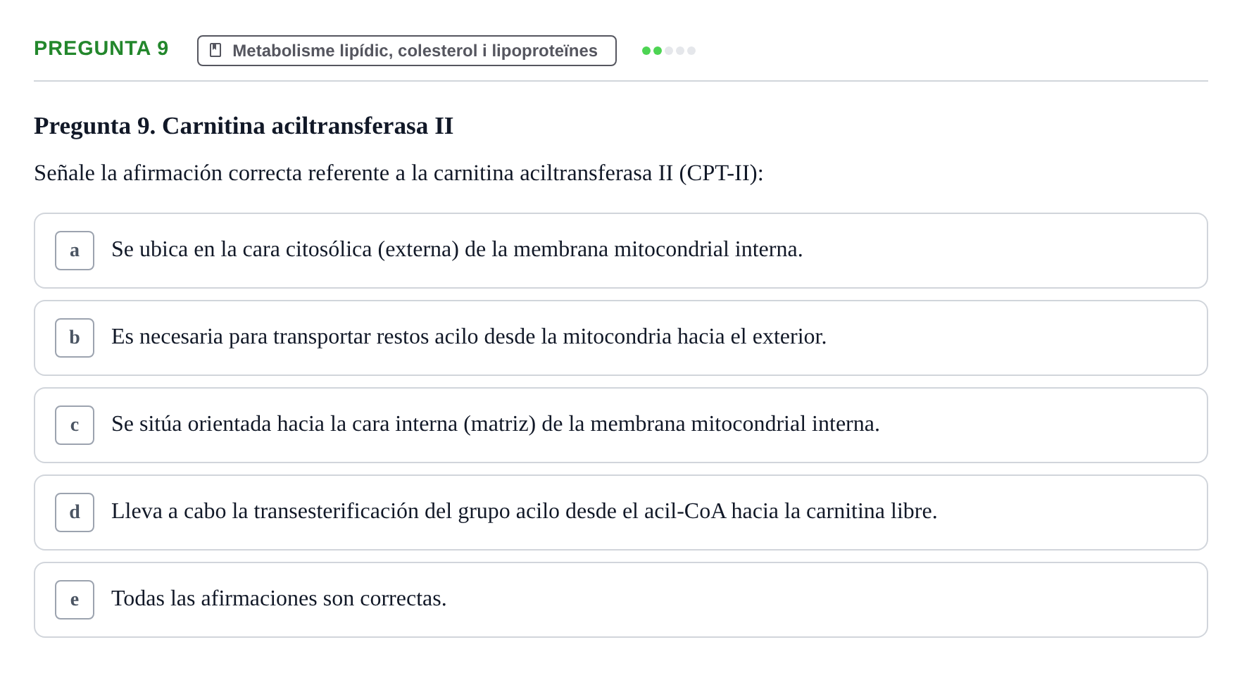 Enunciado: Pregunta 9 · Bioquímica y Biología Molecular URV 2013