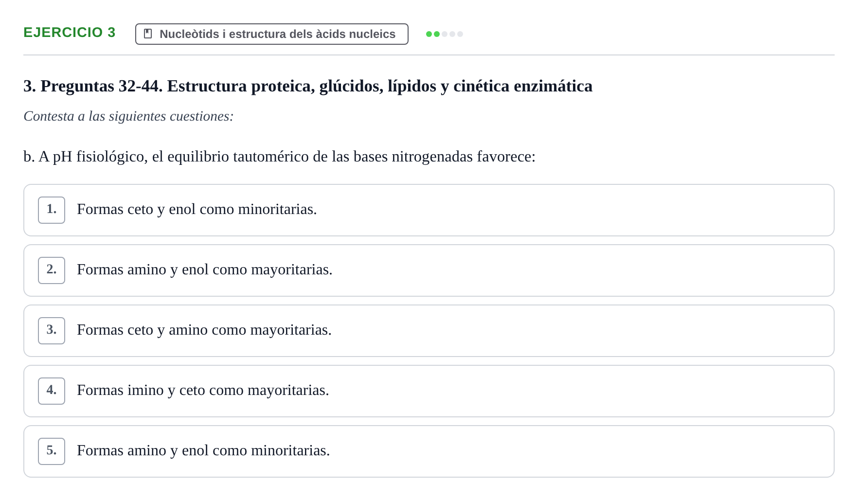 Enunciado: Ejercicio 3 - Nucleòtids i estructura dels àcids nucleics · Bioquímica y Biología Molecular URV Examen Primer Parcial. Bioquímica y Biología Molecular