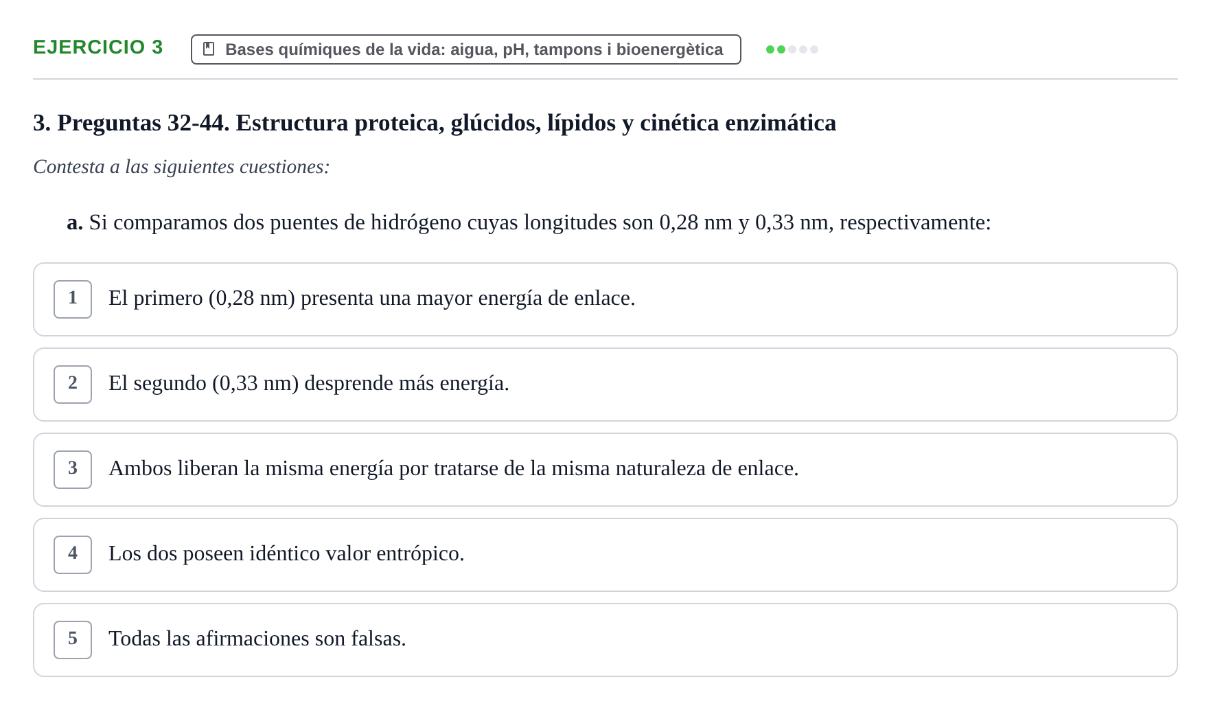 Enunciado: Ejercicio 3 - Bases químiques de la vida · Bioquímica y Biología Molecular URV Examen Primer Parcial. Bioquímica y Biología Molecular